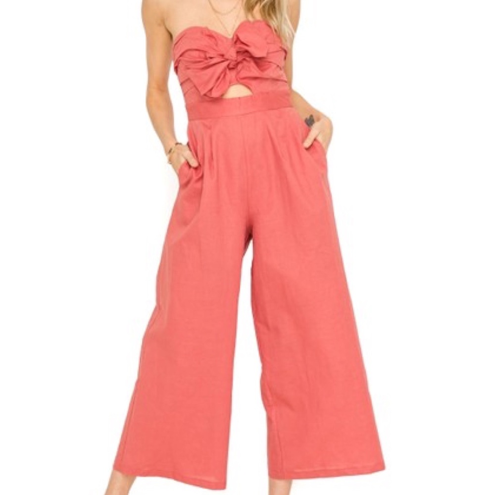 ASTR Mara Cutout Tie Front Knot Crop Jumpsuit